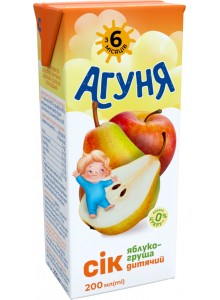 Сік з м`якотью Агуня Яблучно-грушевий 200мл   18шт/ящ