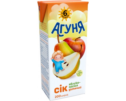 Сік з м`якотью Агуня Яблучно-грушевий 200мл   18шт/ящ