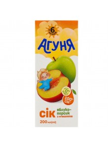 Сік з м`якотью Агуня Яблуко-персик 200мл   18шт/ящ