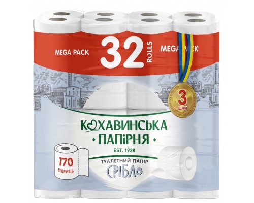 К Папір туалетний Срібло целюл 3шар 32шт/уп