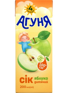 Сік з м`якотью Агуня Яблуко 200мл   18шт/ящ