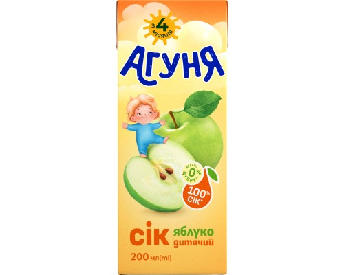 Сік з м`якотью Агуня Яблуко 200мл   18шт/ящ