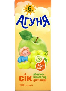 Сік з м`якотью Агуня Яблуко-віноград  200мл   18шт/ящ