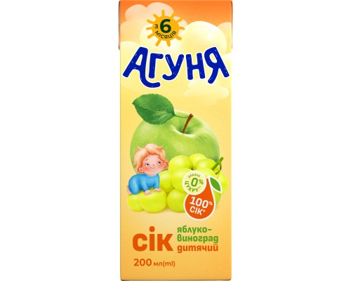 Сік з м`якотью Агуня Яблуко-віноград  200мл   18шт/ящ