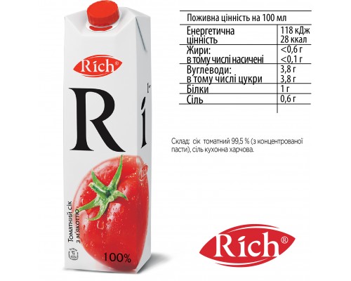 Сік Rich томат 1.0л 12шт/уп
